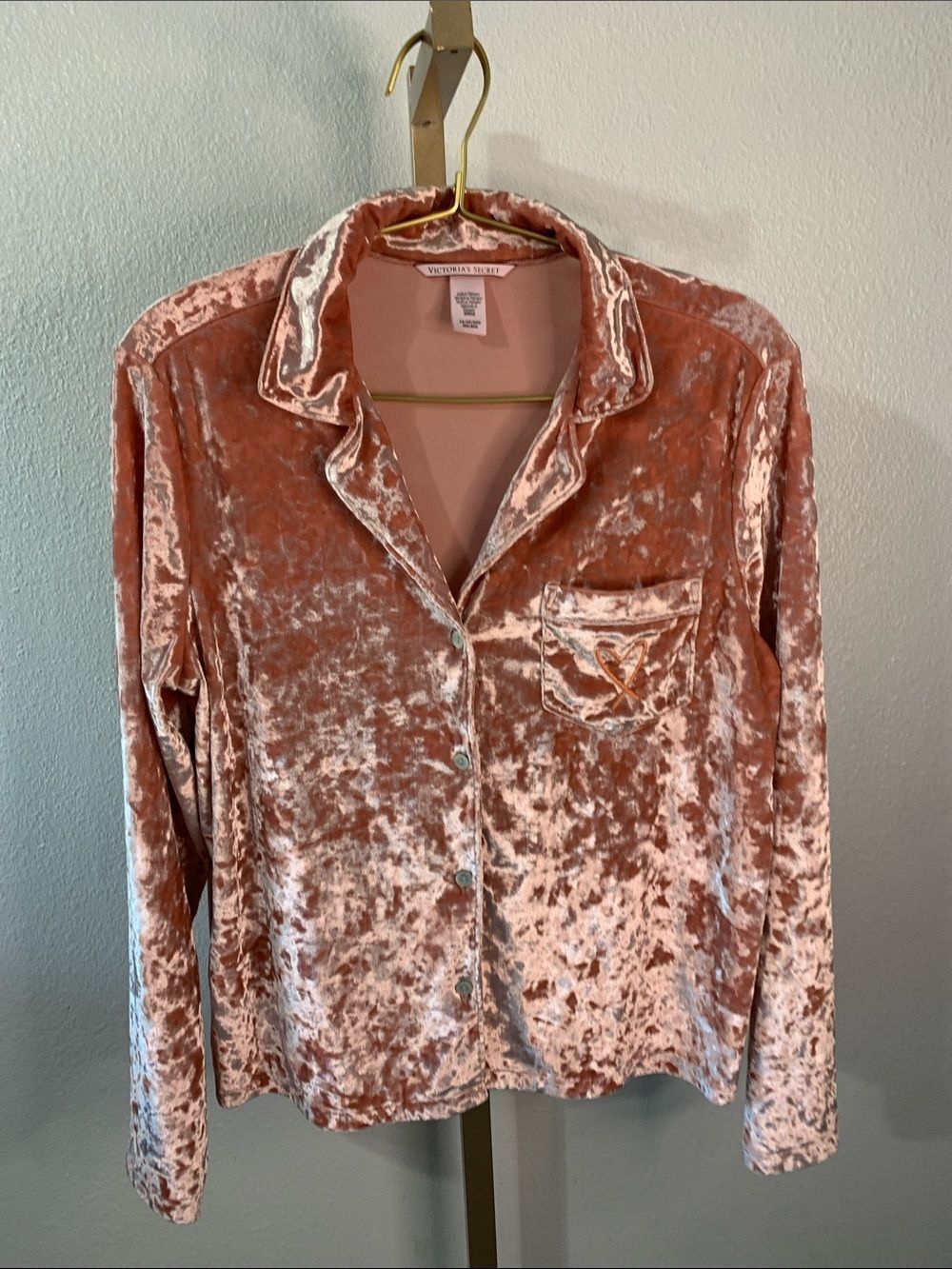 Victoria's Secret Crushed Velvet Pajama Top - Blush Pink-XS